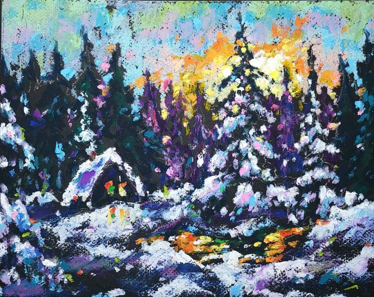 Wintel landscape artwork Original oil pastel painting