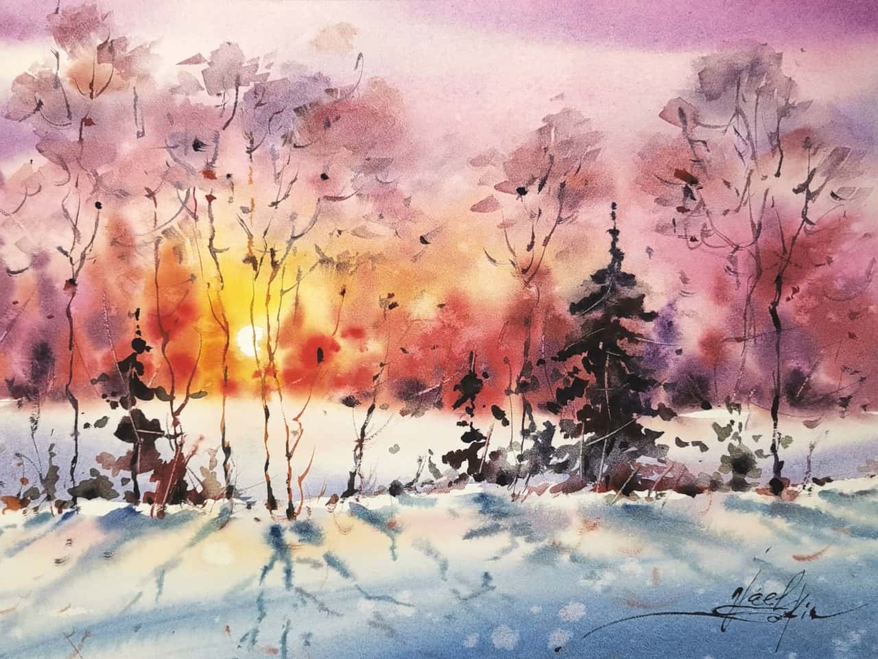 New England painting Original watercolor painting
