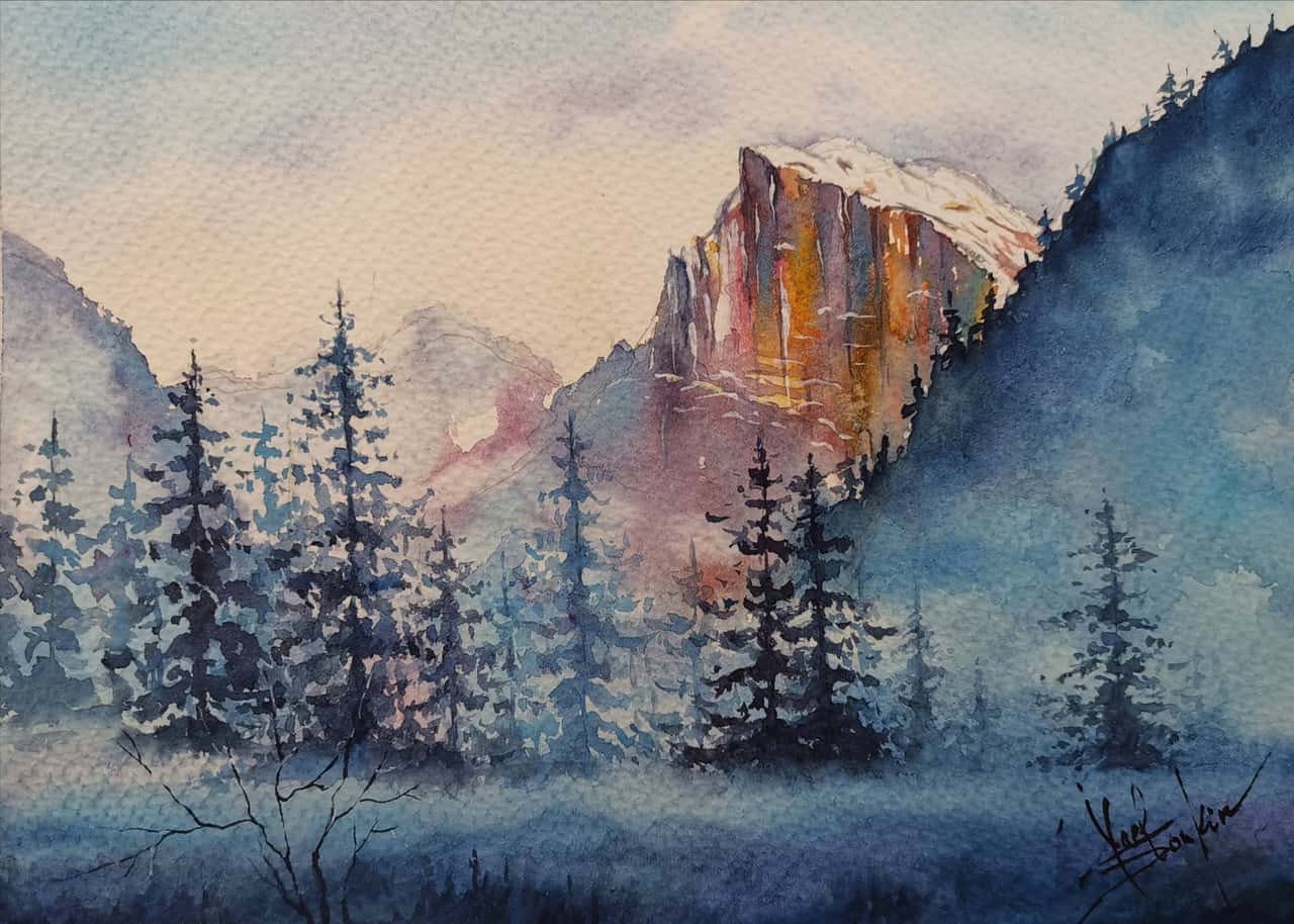 Scandinavia Painting Original Watercolor Artwork