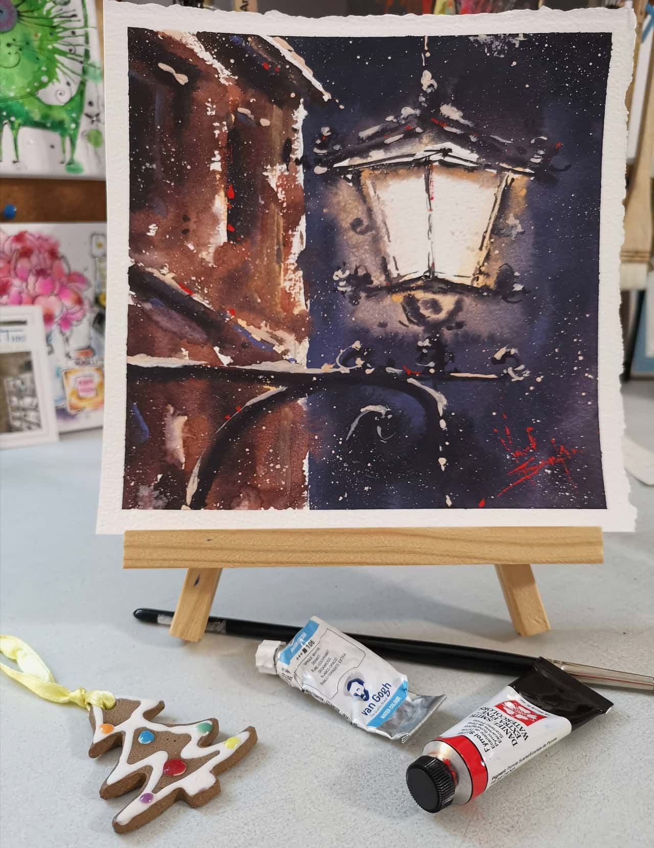 Street light painting Original watercolor artwork