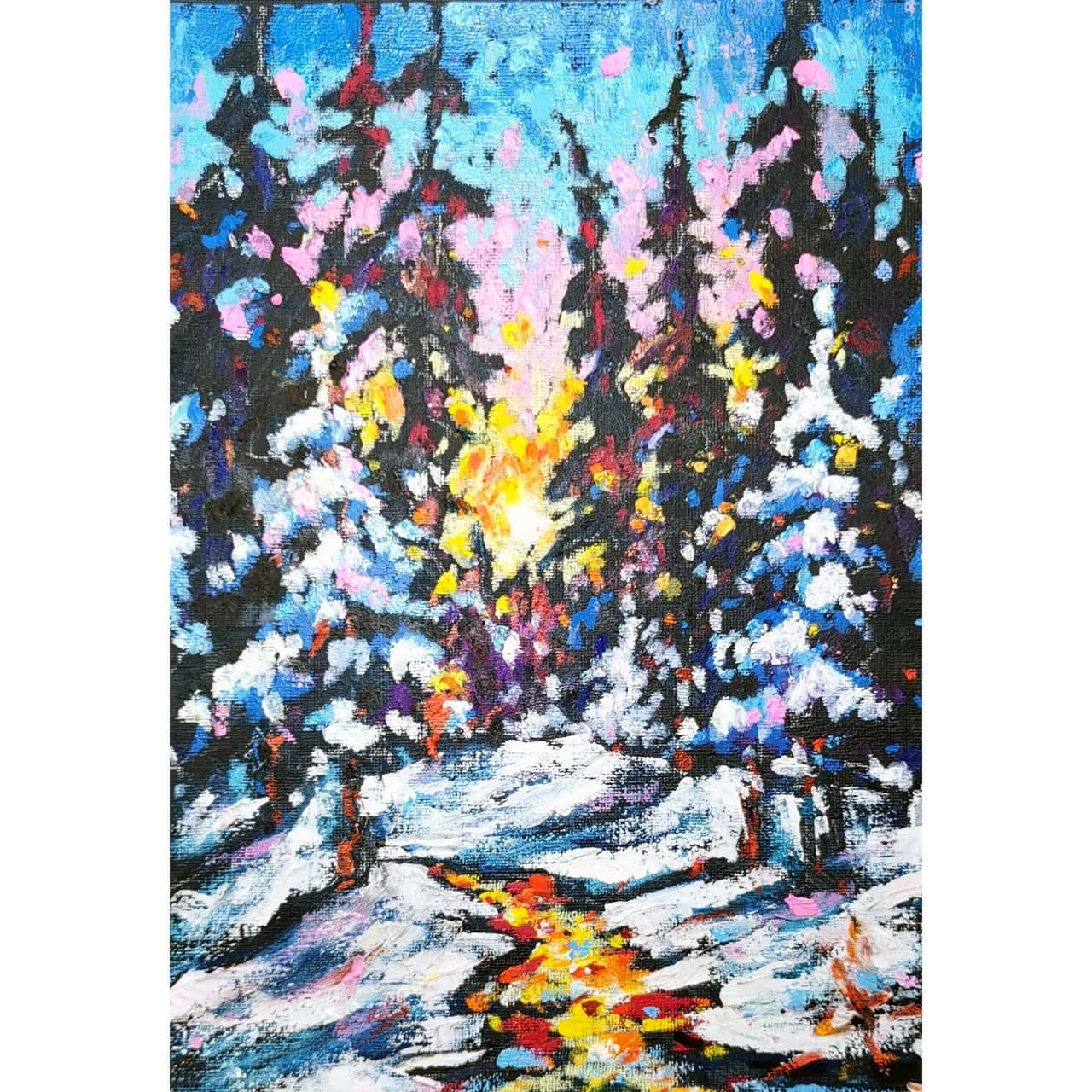Winter landscape painting Original oil pastel artwork