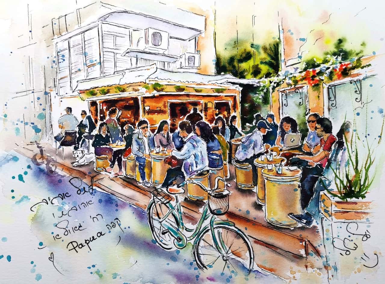 Tel Aviv painting Original watercolor artwork