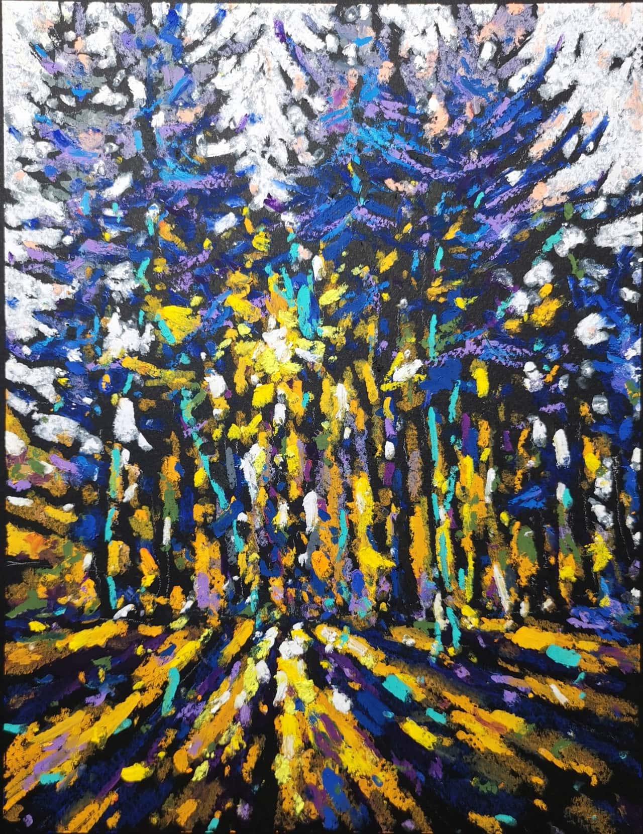 Trees painting Original oil pastel painting Sunset painting 