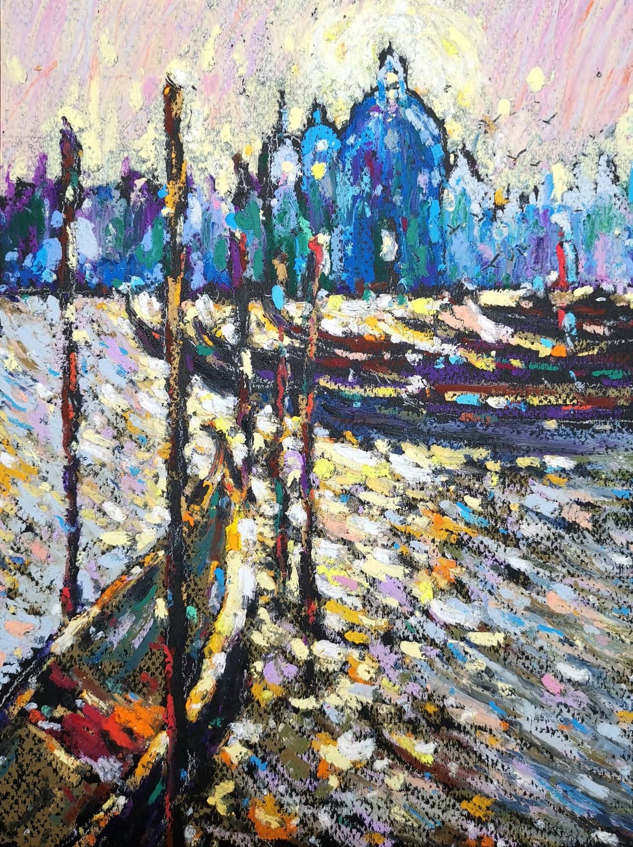 Venice painting Original oil pastel painting Gondola artwork Italy landscape