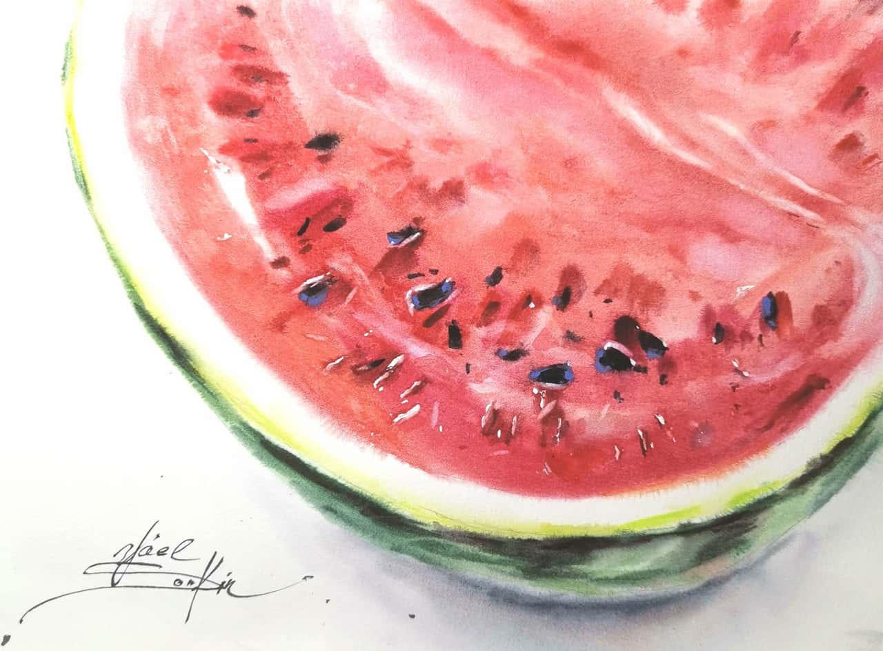 Original watercolor painting Watermelon painting Fruit art Food artwok 