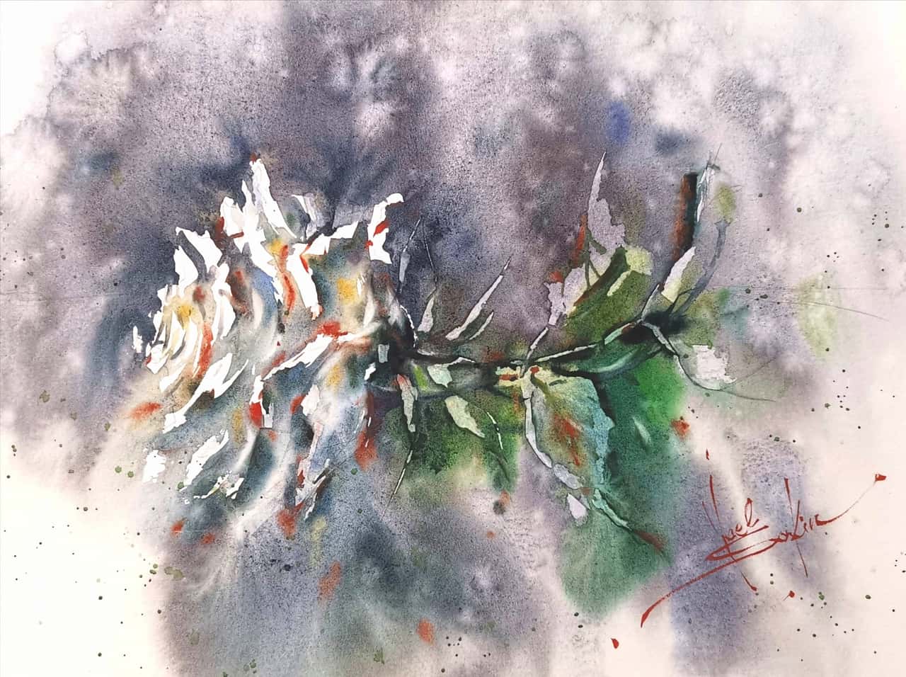 White rose artwork Original watercolor painting