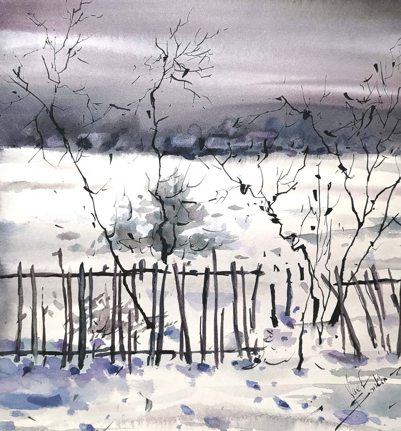 Winter Painting Original Watercolor Artwork