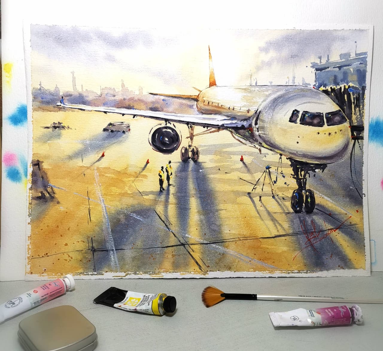 Airliner painting Original watercolor painting — image 2