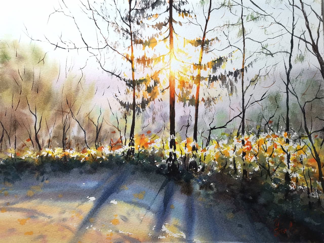 Alaska Painting Original Watercolor Sunset Artwork  — image 1