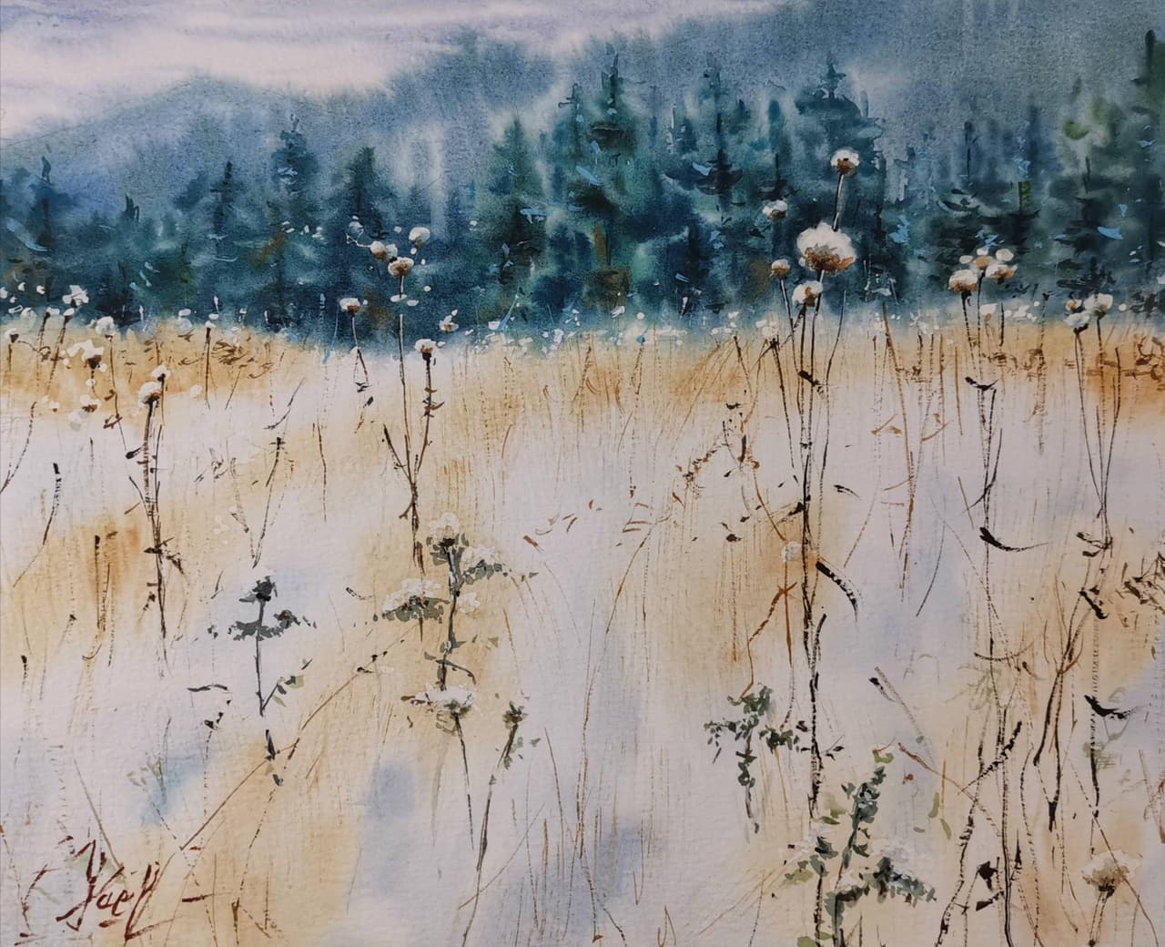 Alaska Painting Original Watercolor Pine Tree Artwork  — image 1