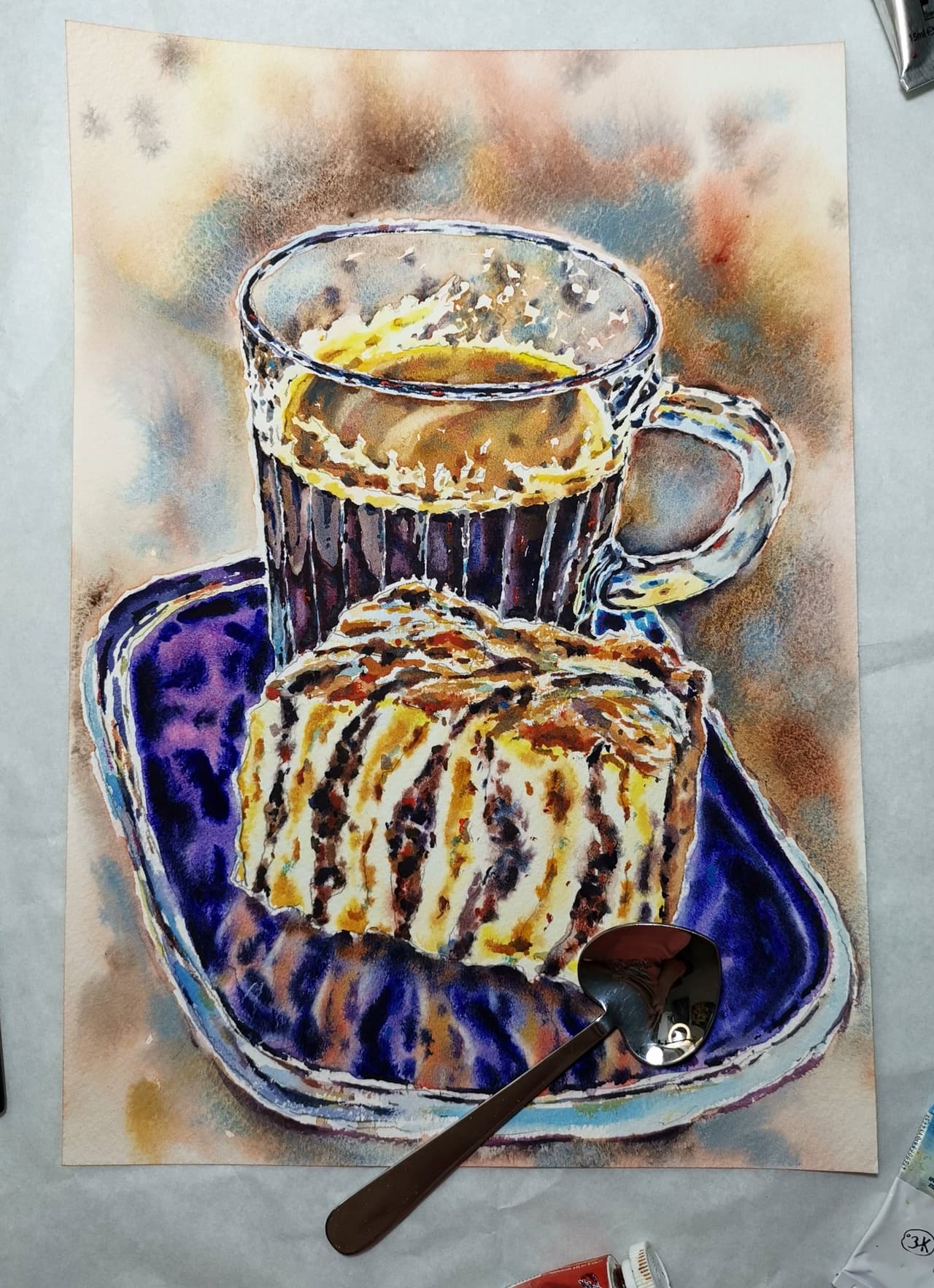 Original watercolor painting Cake artwork — image 1