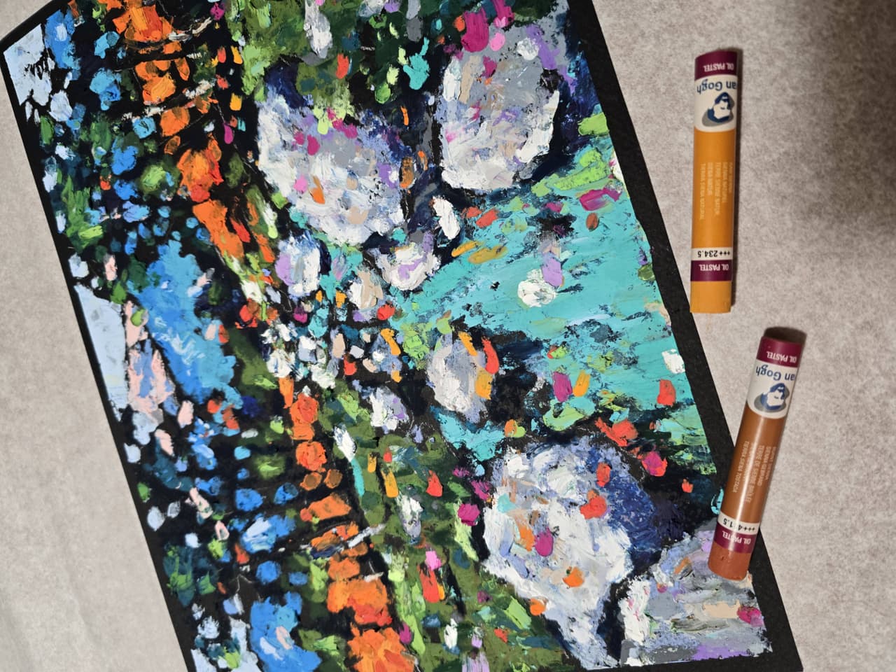 Original Oil Pastel Autumn Landscape Painting - Mountains Wall Art — image 3