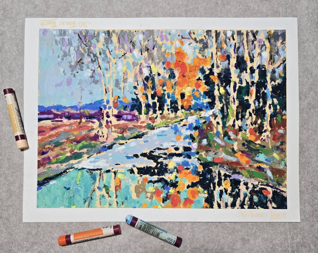 Original Oil Patel Autumn Landscape Painting - Birch Forest Wall Art — image 2