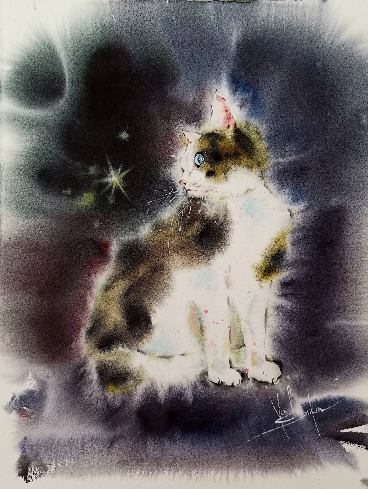 Black cat painting Original watercolor painting — image 1