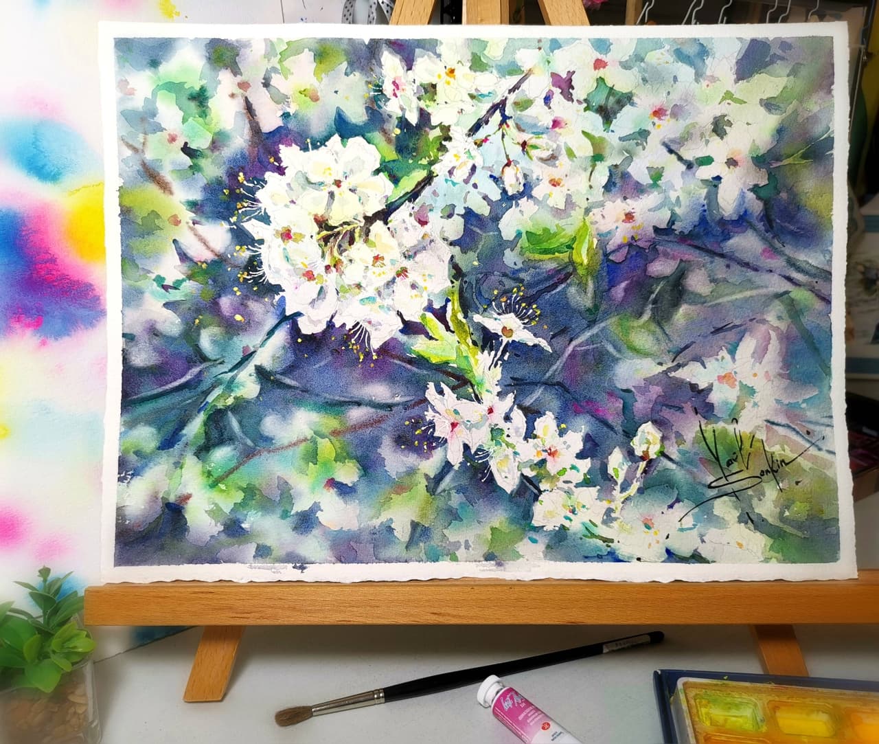Original Watercolor Blossoming Tree in Spring Painting - Floral Wall Art — image 2