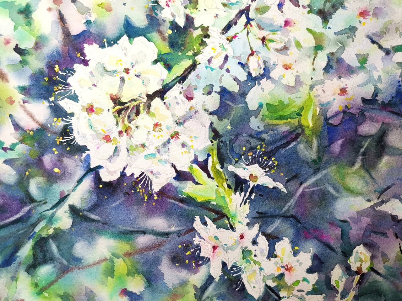 Original Watercolor Blossoming Tree in Spring Painting - Floral Wall Art — image 1