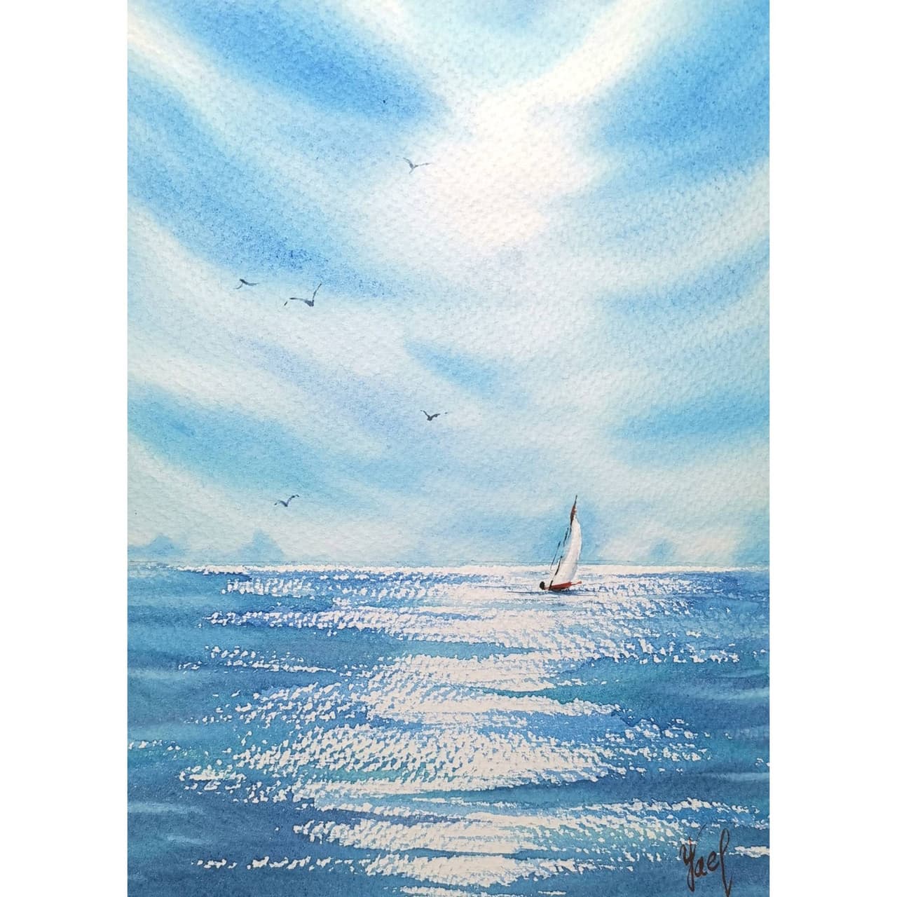 Original watercolor painting Seascape artwork — image 1