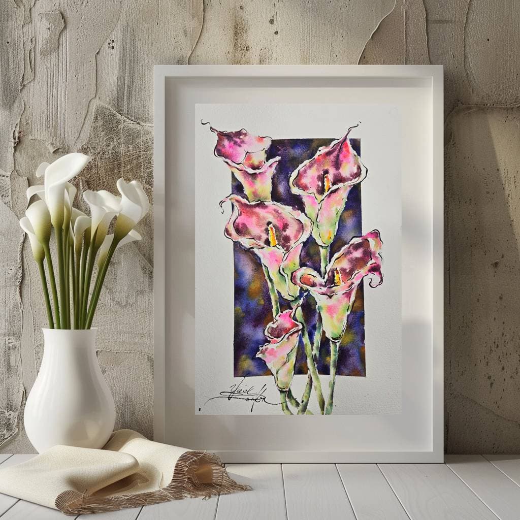 Original Watercolor Calla Lilies Painting - Floral Wall Art — image 2