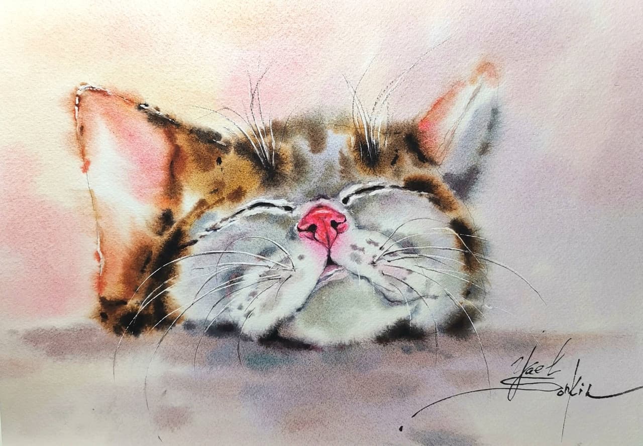 ORIGINAL watercolor painting CAT painting — image 1