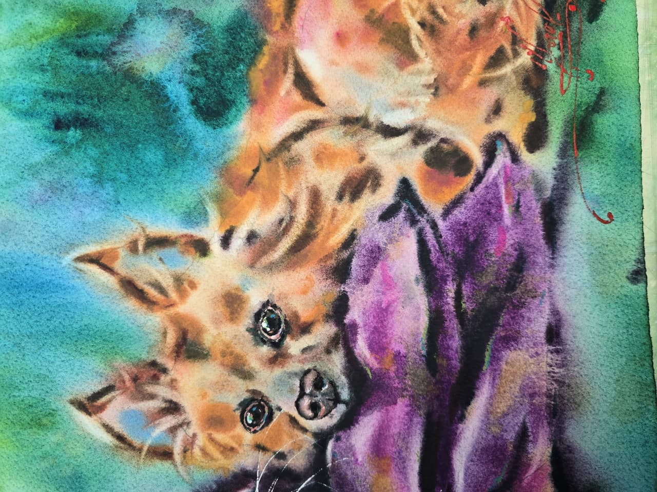 Cat and Dog Friendship Artwork - Original Watercolor Painting — image 5
