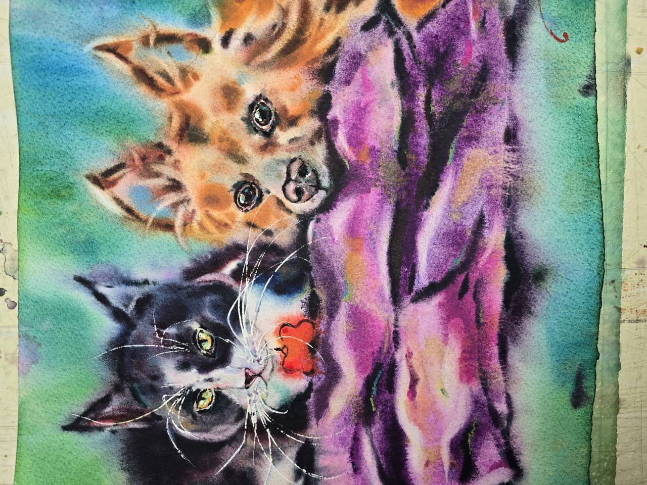 Cat and Dog Friendship Artwork - Original Watercolor Painting — image 3