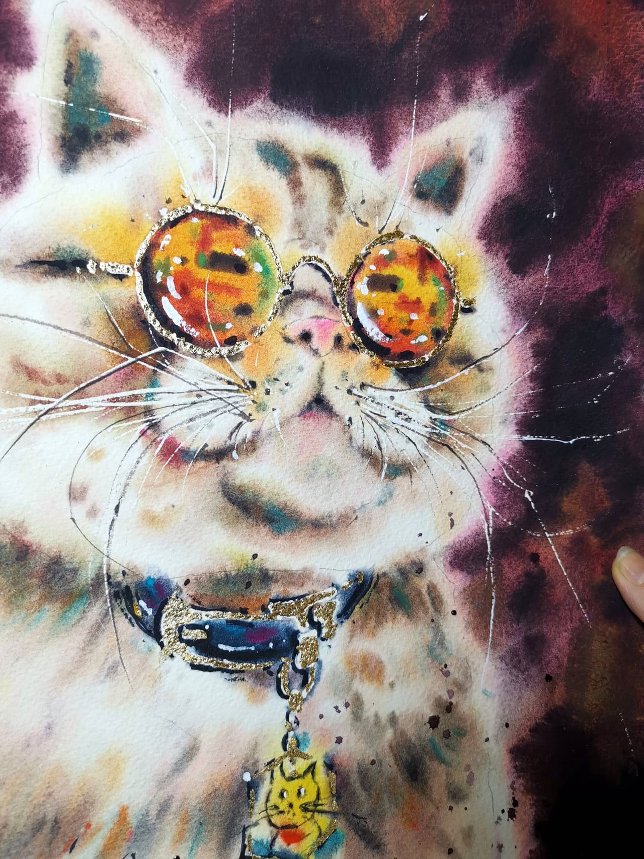Original Watercolor Fashion Cat Painting - Stylish Modern Cool Cat Wall Art — image 2