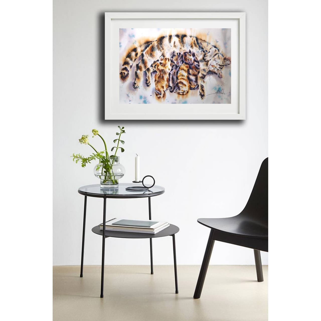 Cats painting Original watercolor Cat with kittens artwork Mother's Day art,  — image 1