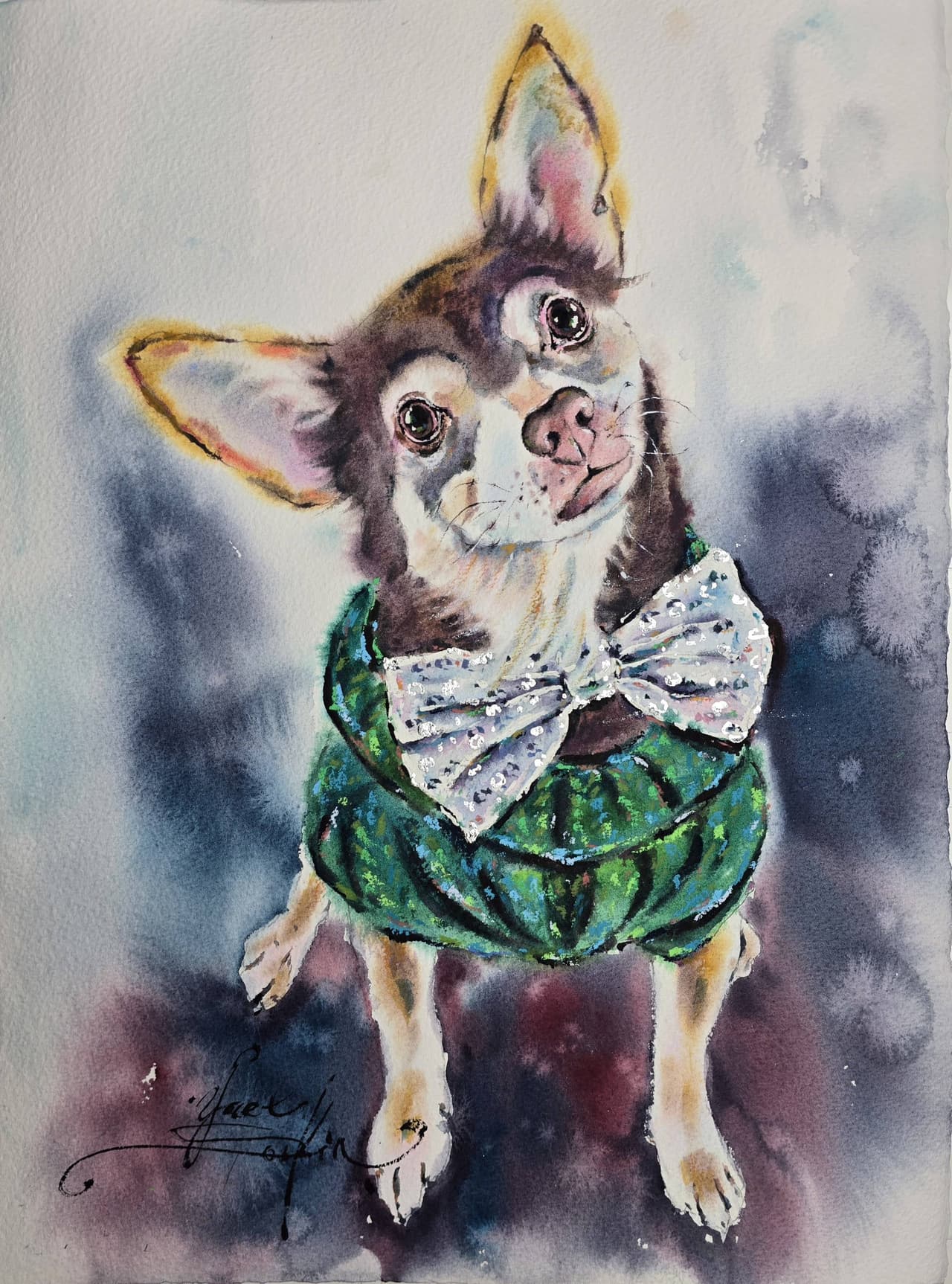 Chihuahua Dog Watercolor Painting - Original Pet Portrait Wall Art — image 2