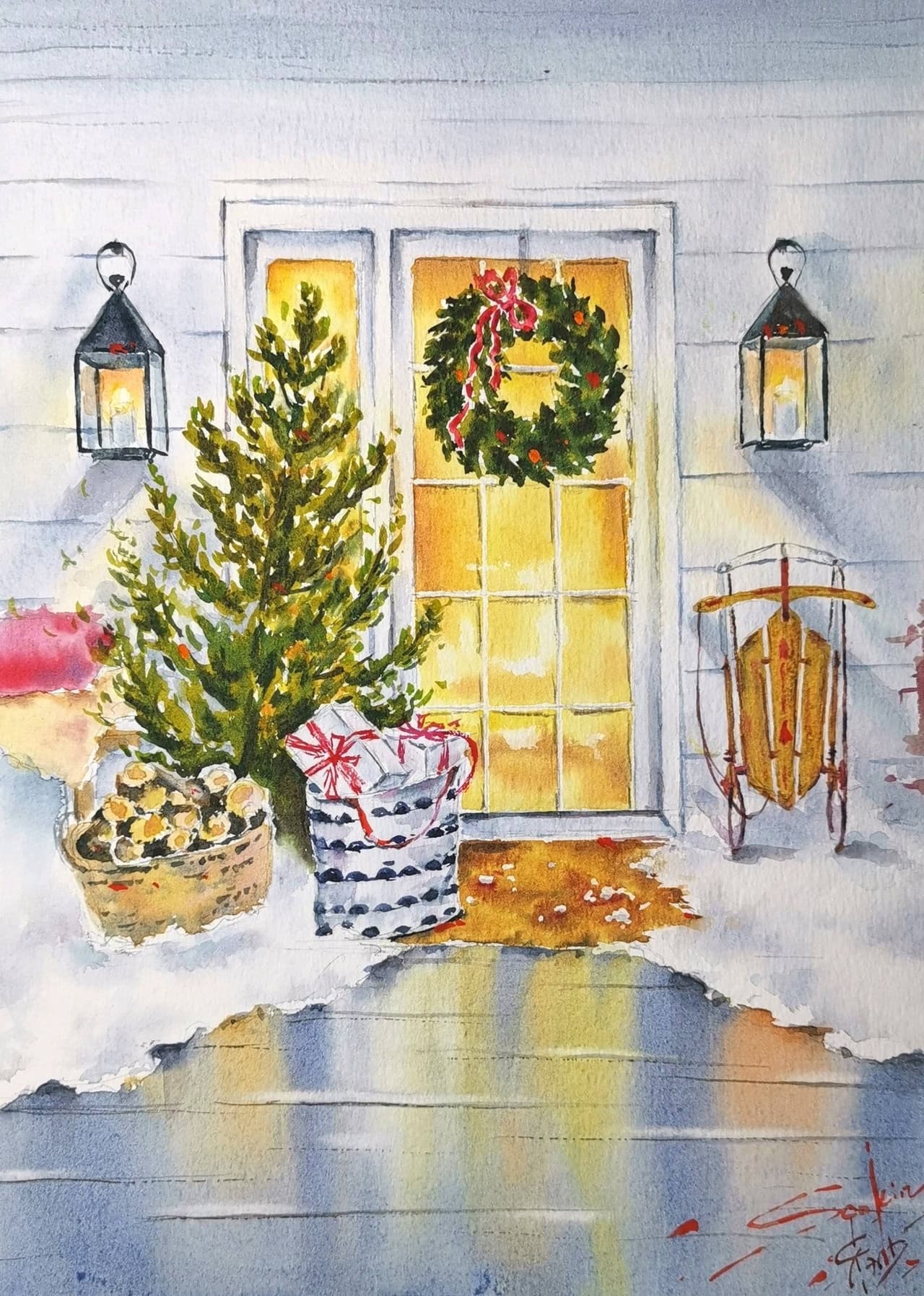 Christmas Tree Painting Original Watercolor Artwork — image 1