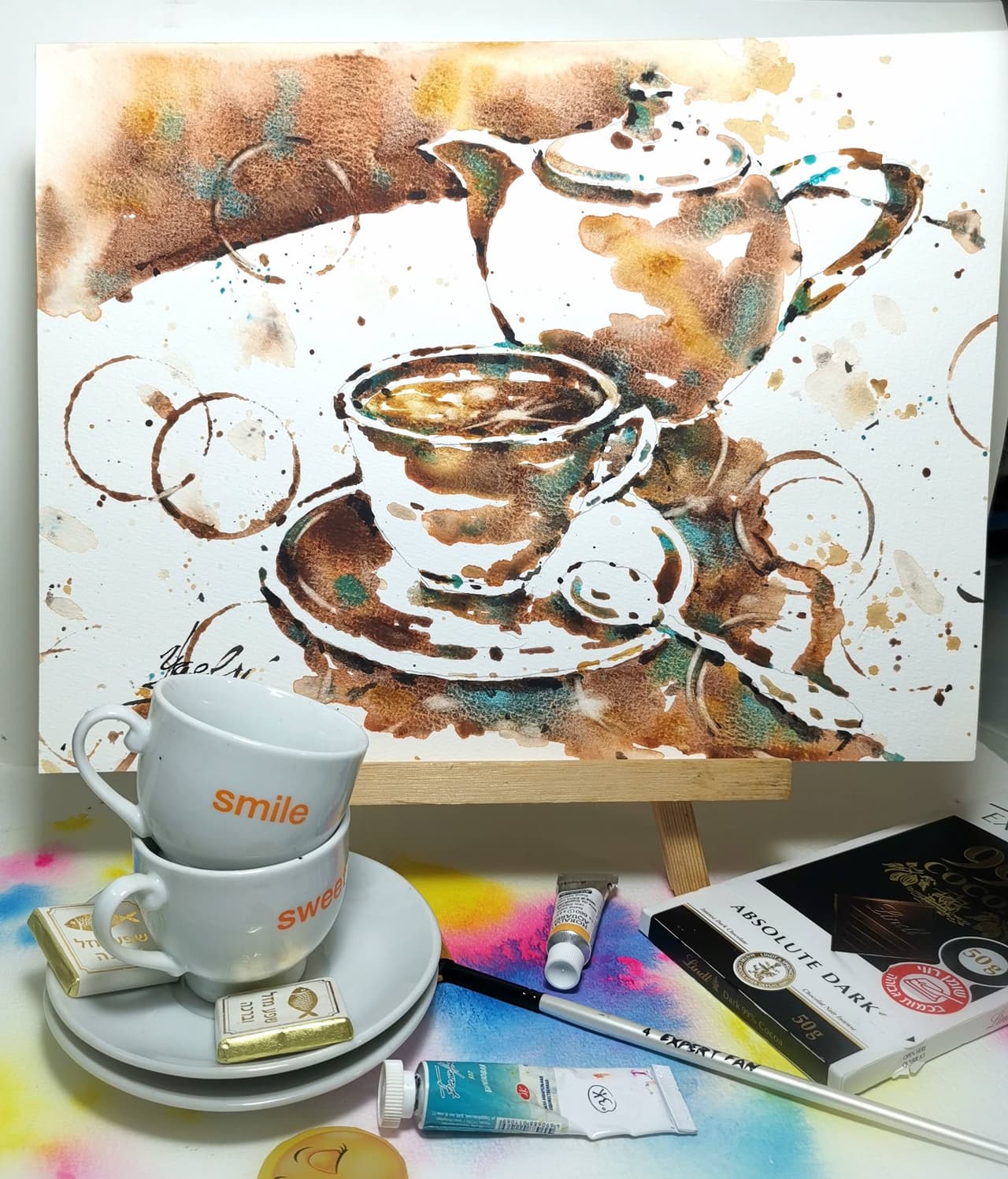 Coffee painting Original watercolor painting — image 3