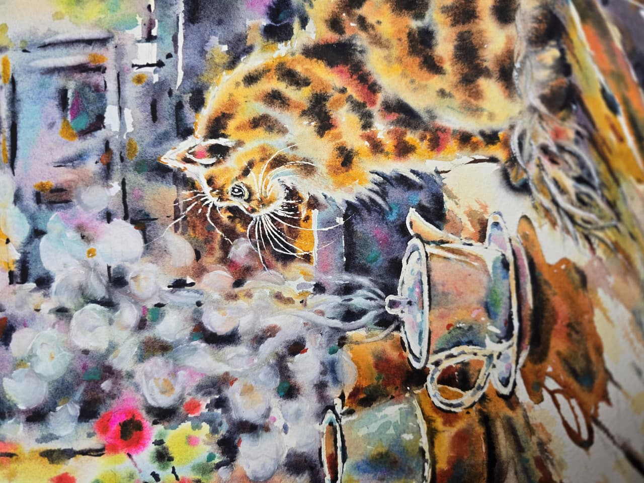Ginger cat artwork Kitchen wall art Original watercolor painting — image 2