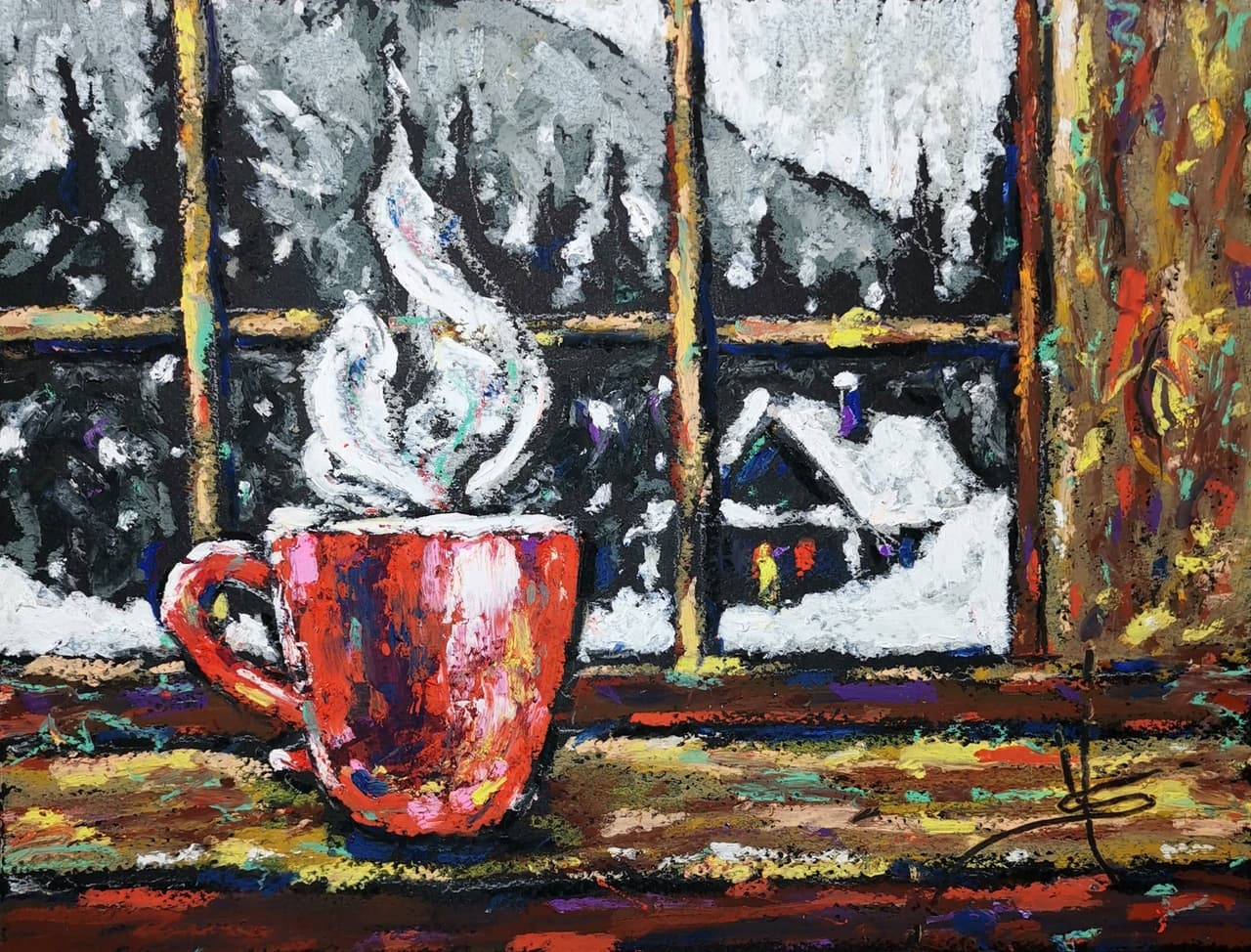 Winter landscape painting Original oil pastel artwork — image 1