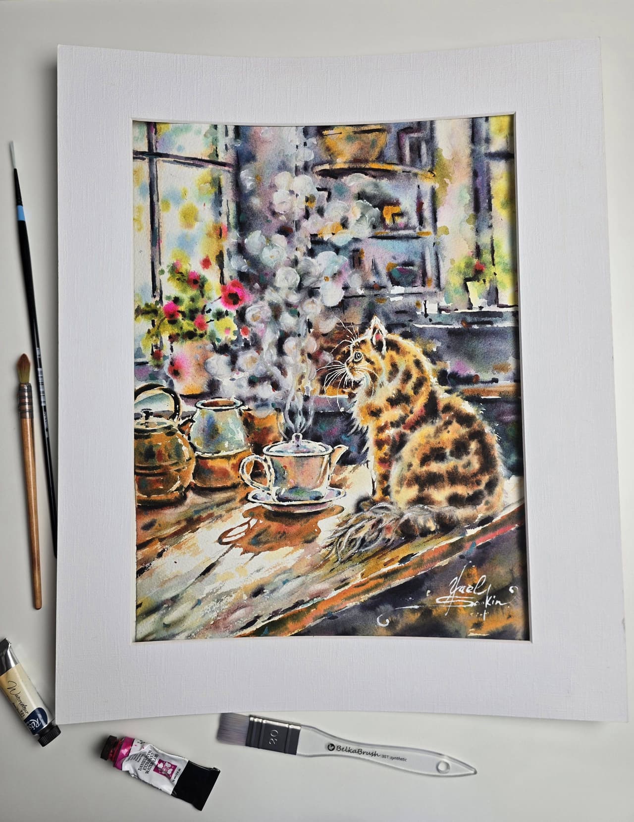 Ginger cat artwork Kitchen wall art Original watercolor painting — image 4