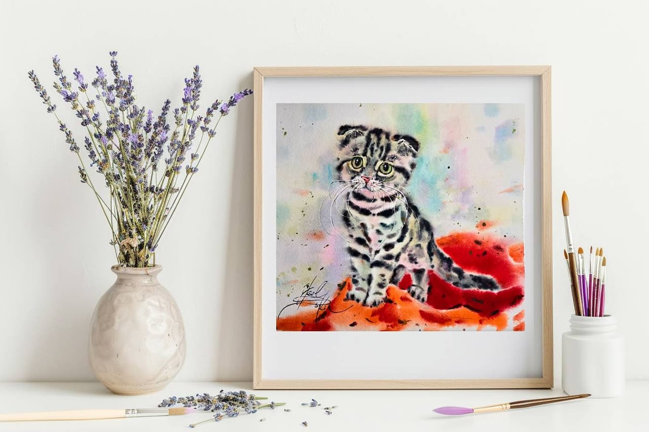 Original Watercolor Kitten Painting - Cat Wall Art — image 2