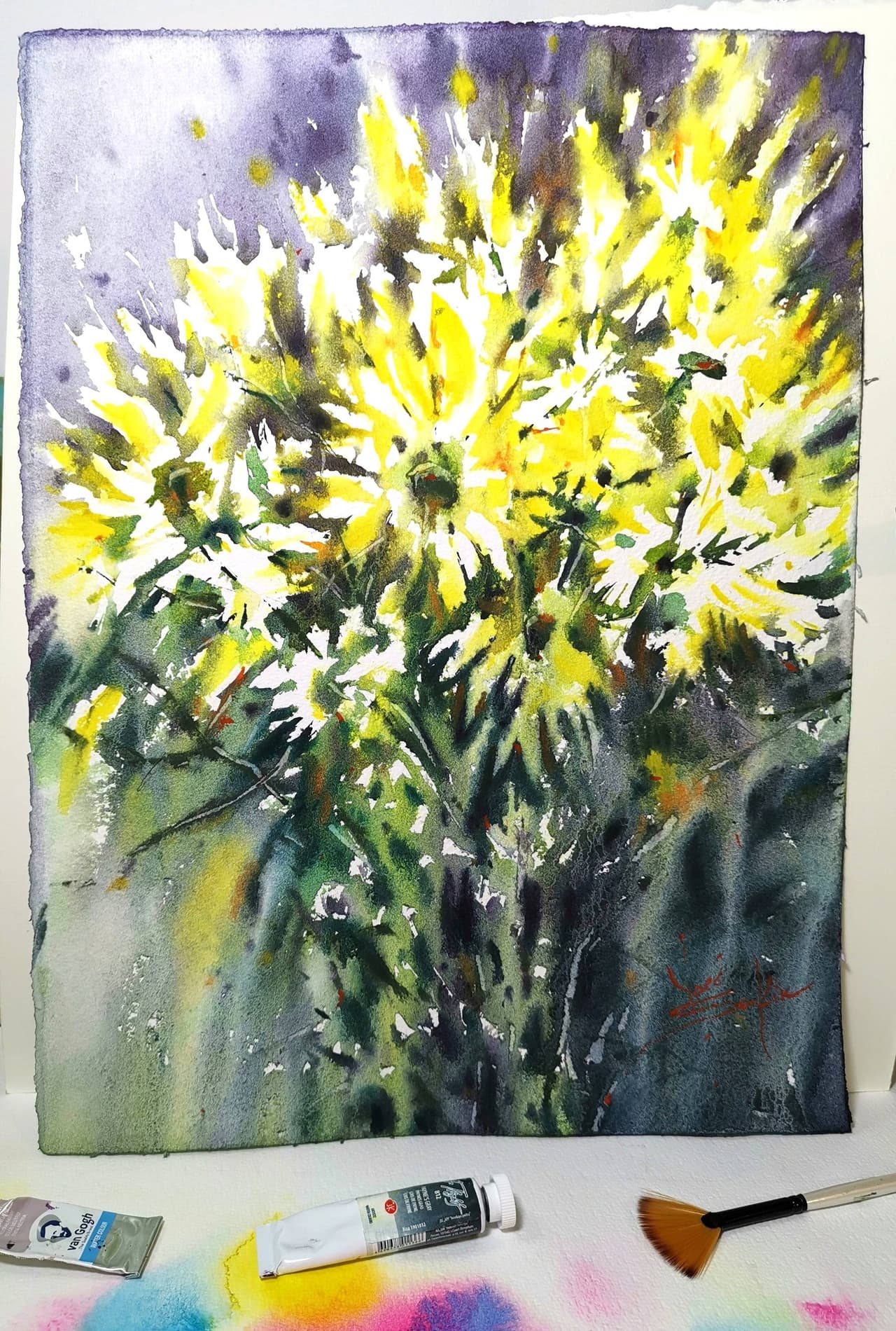Original Watercolor Yellow Daisies Flowers Painting - Floral Wall Art — image 1
