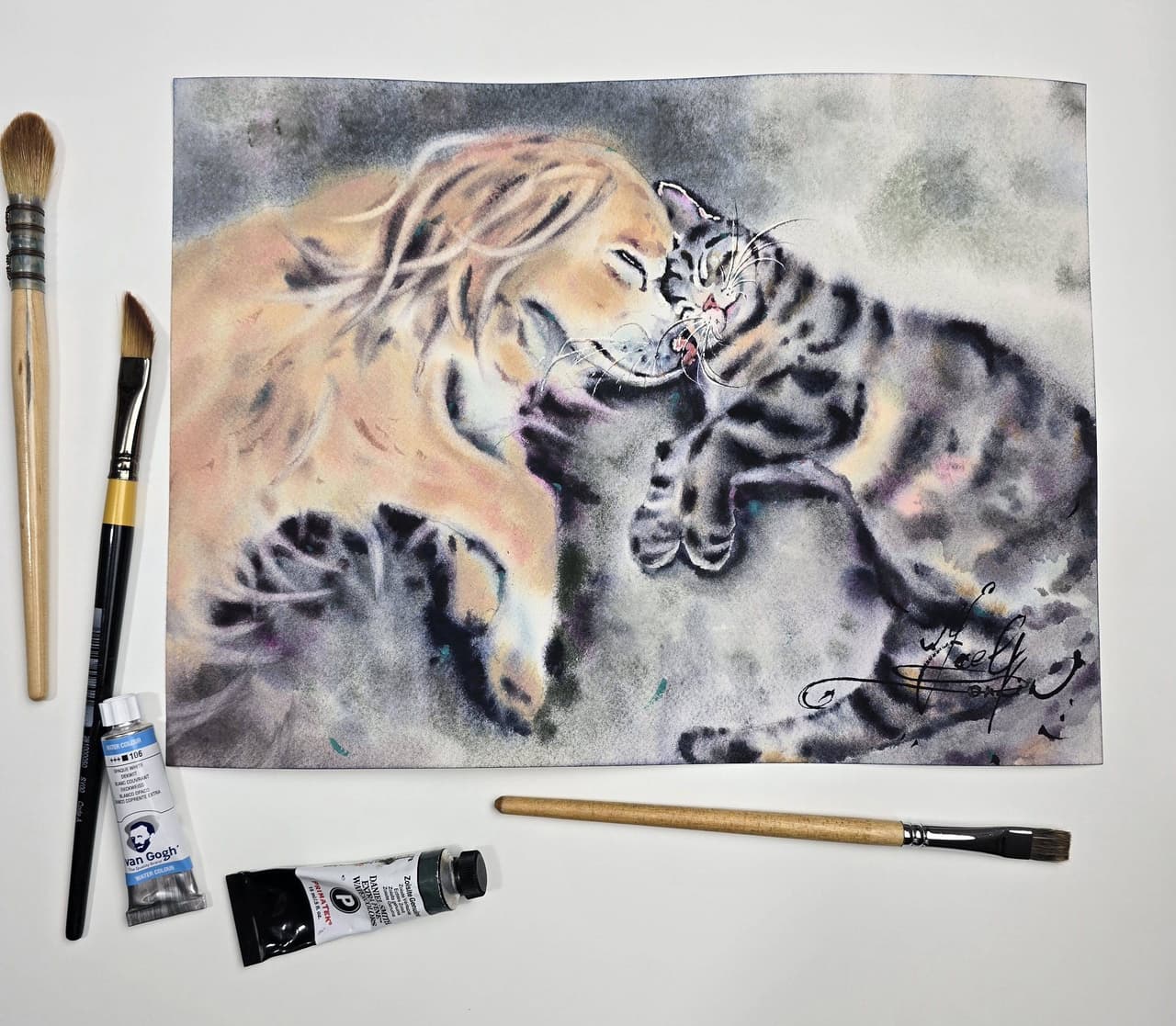 Dog and Cat Watercolor Painting - Original Animal Wall Art — image 2
