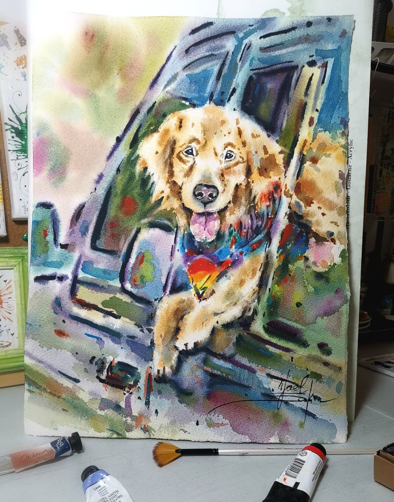 Dog painting Original watercolor painting Tel Aviv painting — image 2
