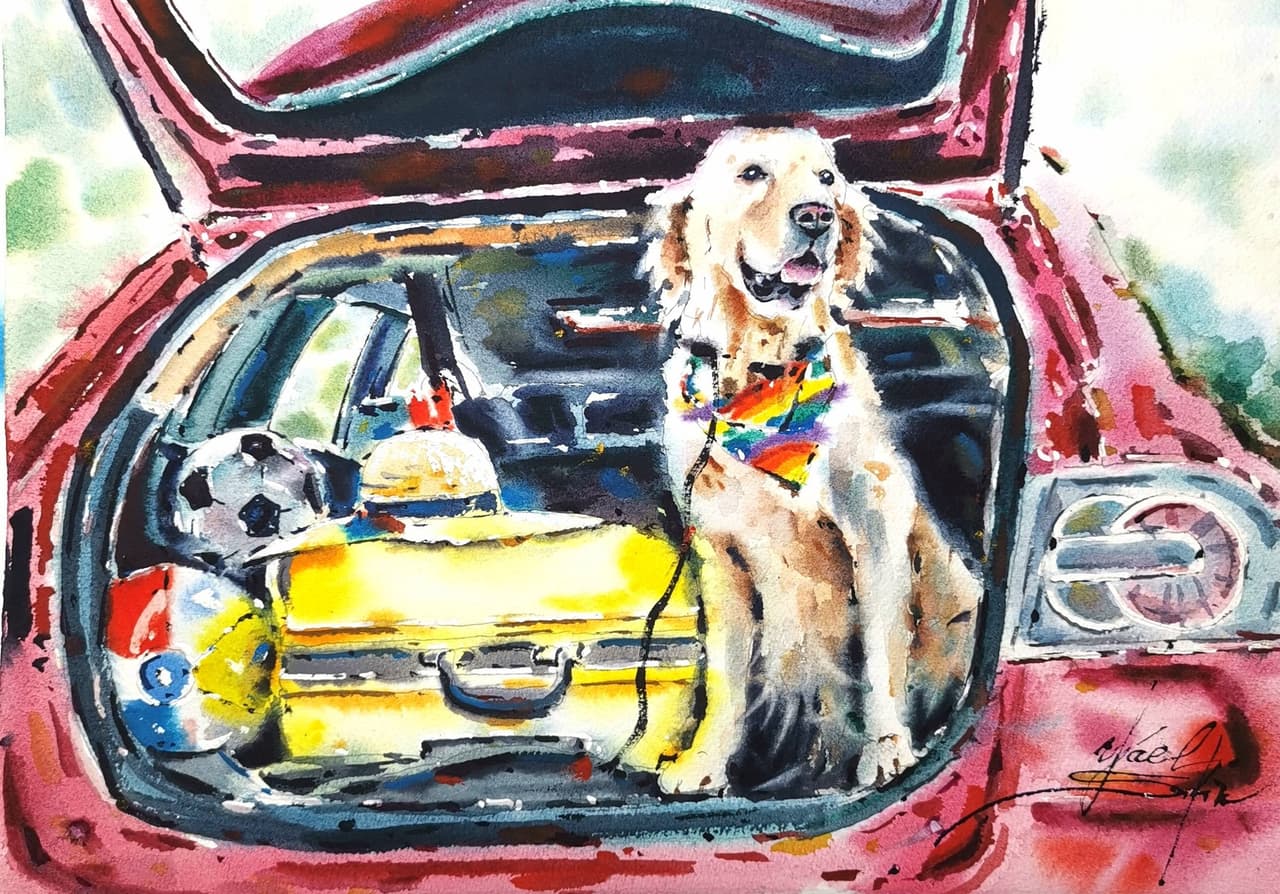 Dog painting Original watercolor painting Tel Aviv painting  — image 1