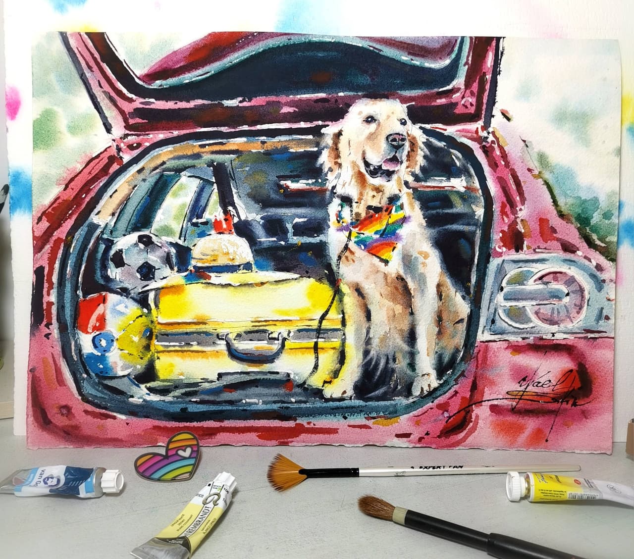 Dog painting Original watercolor painting Tel Aviv painting  — image 2