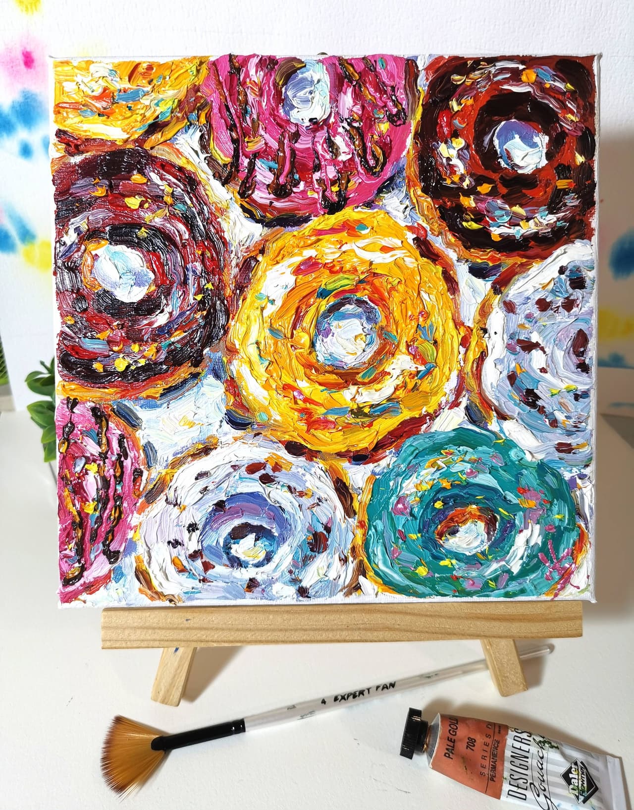 Donut Oil Impasto Art Original Oil Artwork Dessert Painting  — image 2