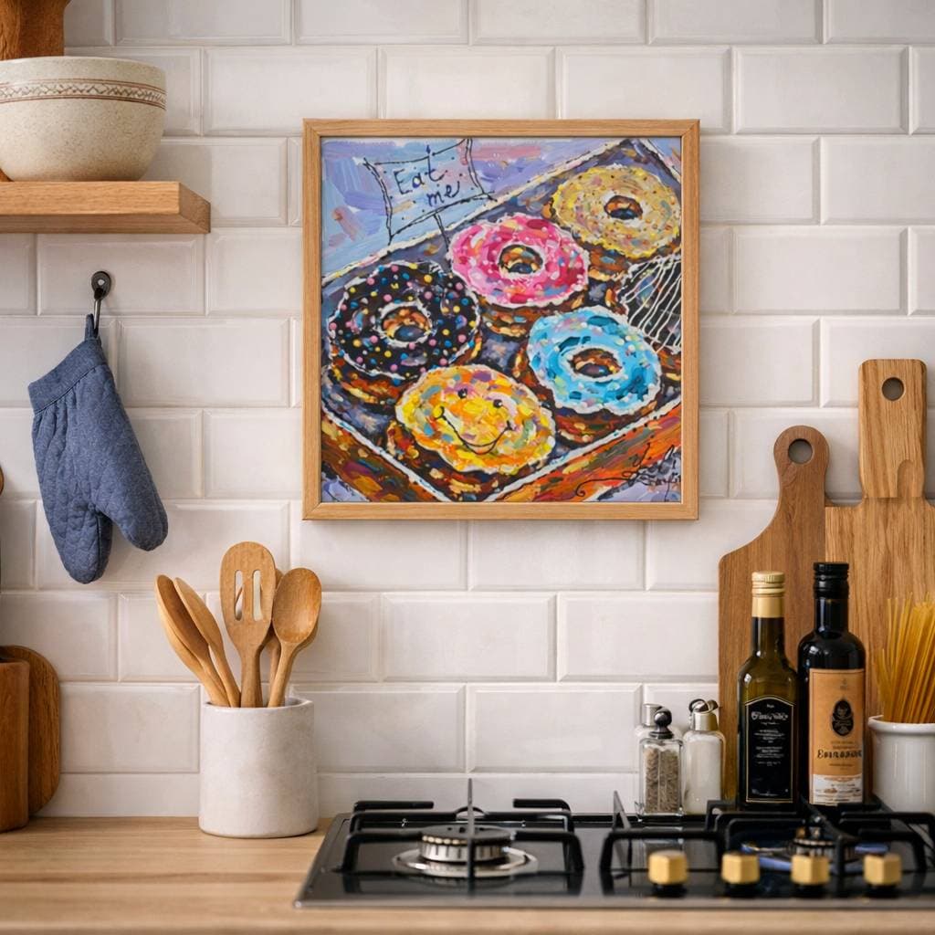 Original Donuts Painting on Canvas - Colorful Mixed Media Wall Art, Textured Acrylic Artwork — image 1