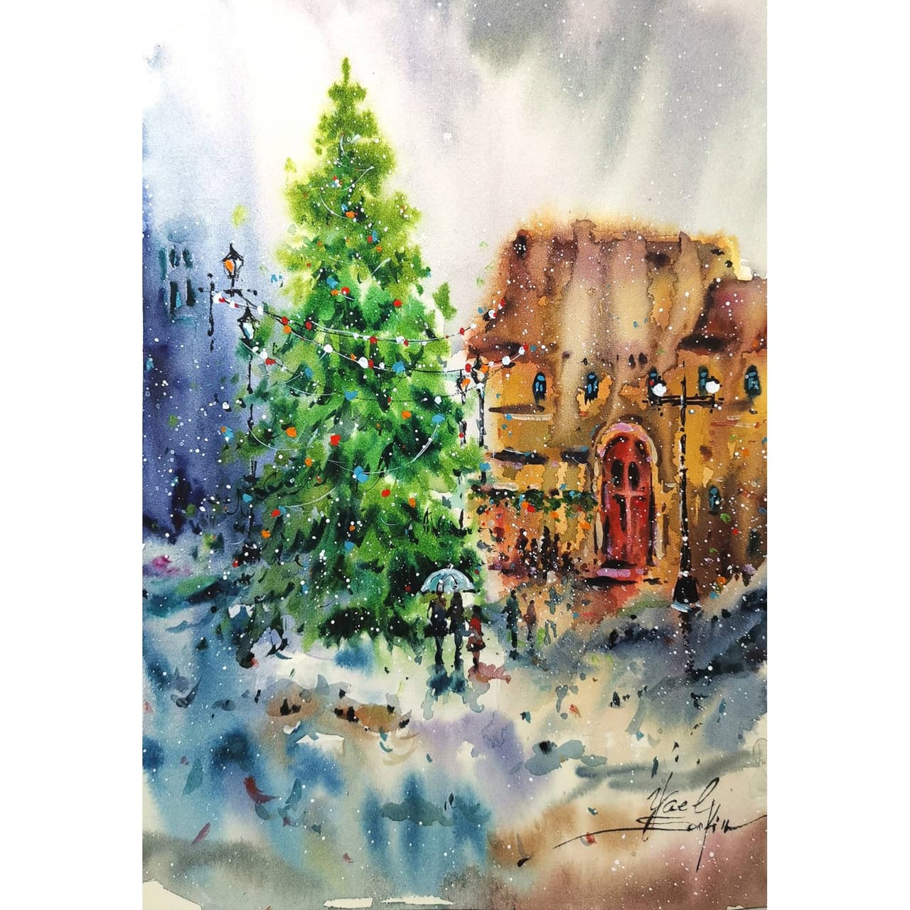 Winter landscape painting Original watercolor artwork — image 1