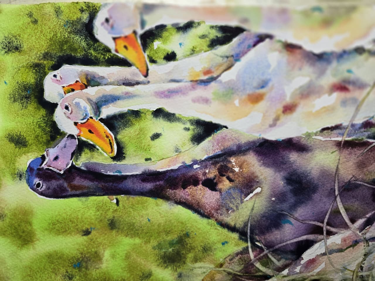 Geese Watercolor Painting, Original Farm Animal Wall Art — image 3