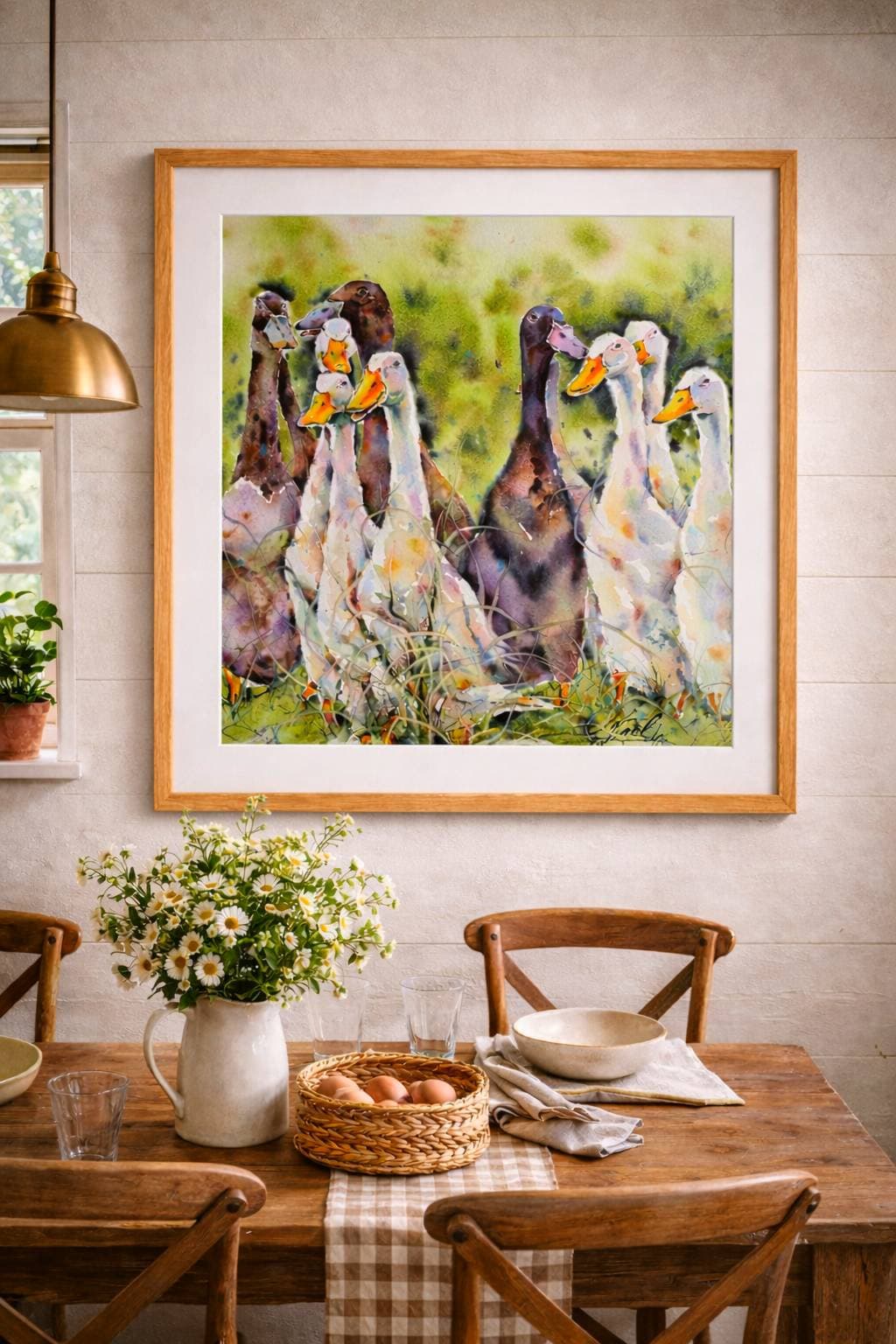 Geese Watercolor Painting, Original Farm Animal Wall Art — image 5