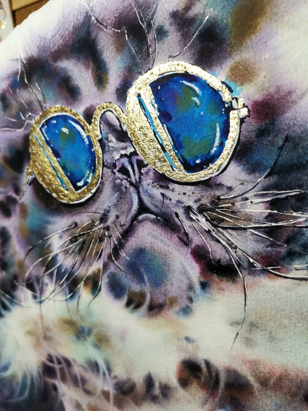 Original Watercolor Fashion Cat painting - Modern Animal Wall Art Decor — image 3