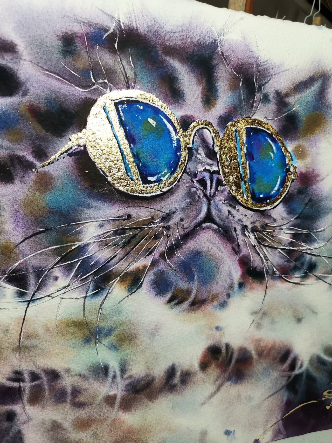Original Watercolor Fashion Cat painting - Modern Animal Wall Art Decor — image 2