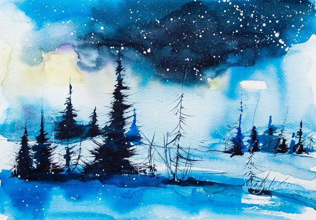 Fir Tree Painting Original Watercolor Alaska Landscape  — image 1