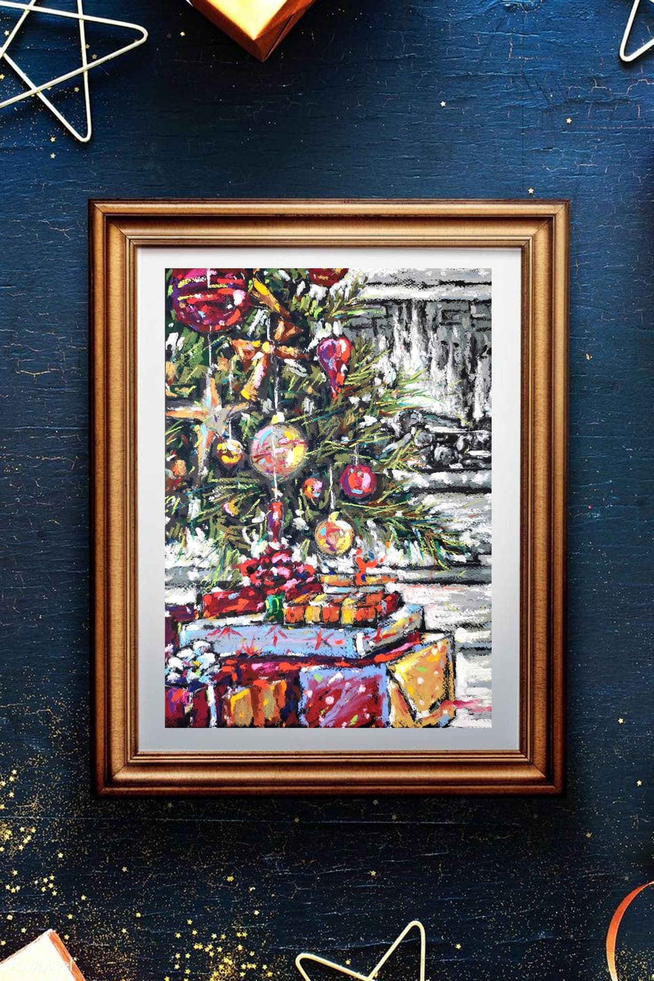 Christmas tree painting Original oil pastel artwork — image 3