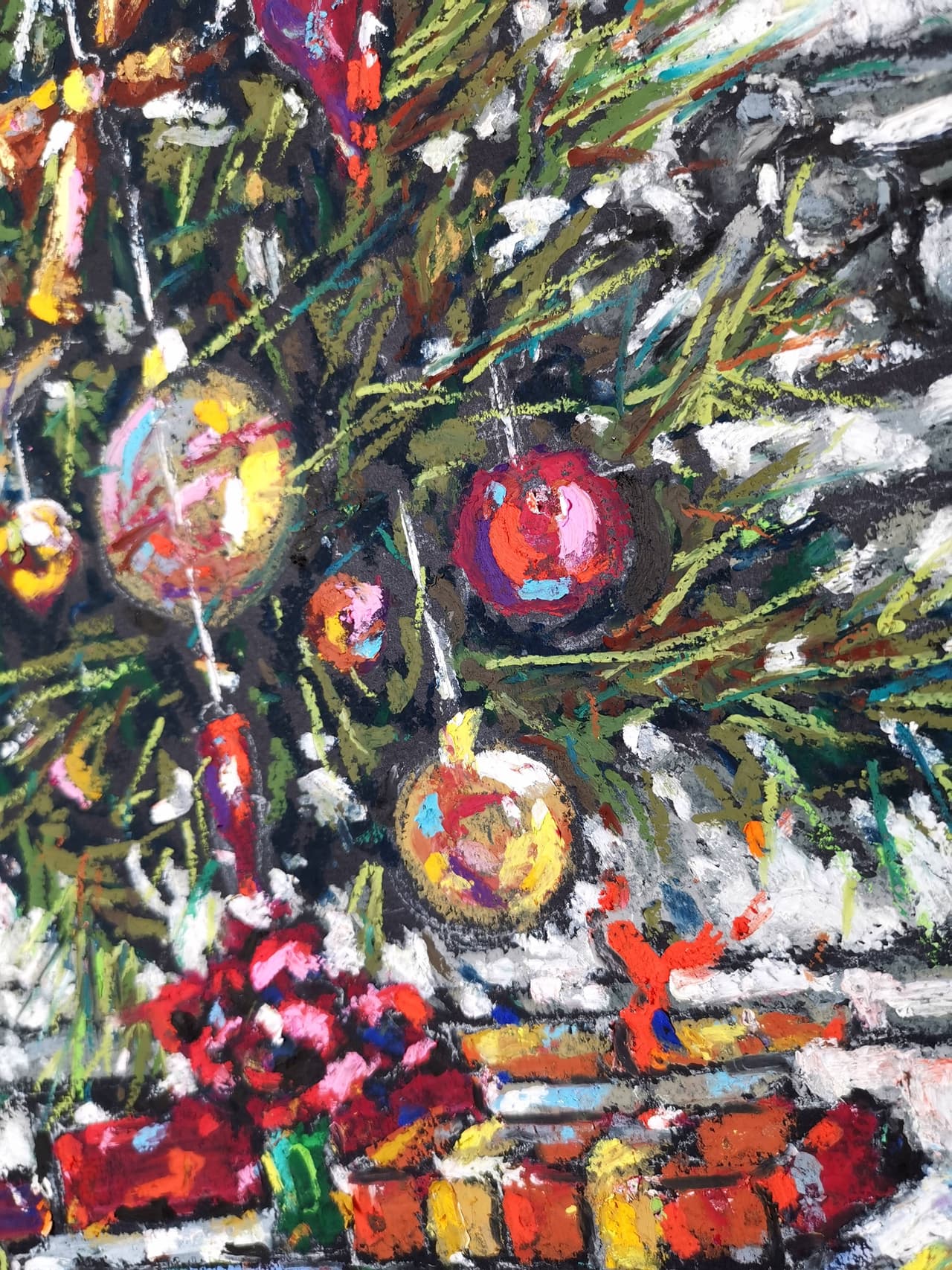 Christmas tree painting Original oil pastel artwork — image 6