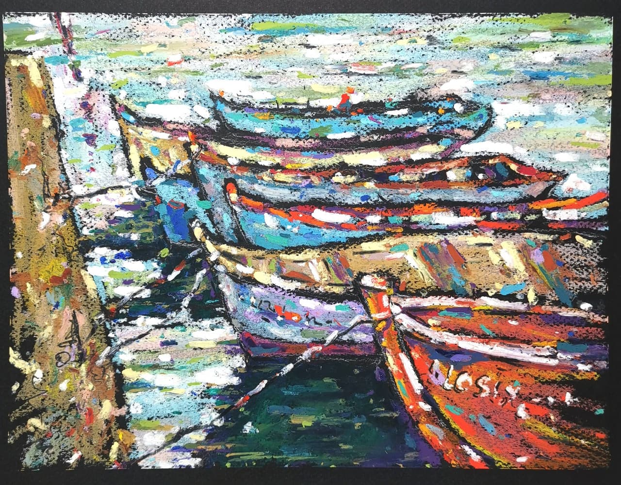 Italy painting Original oil pastel painting Fishing boats painting I — image 1